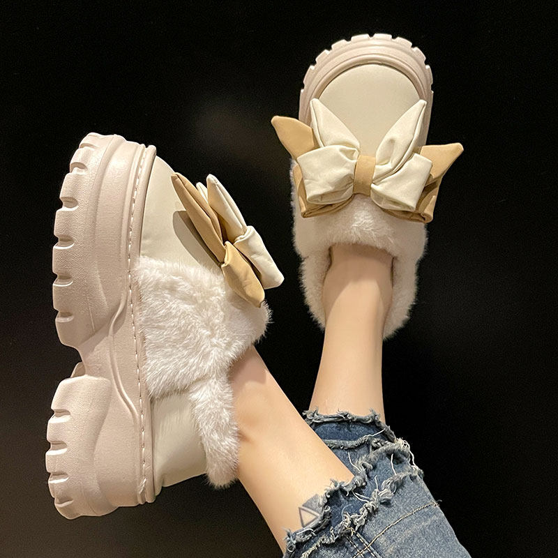 包跟棉拖鞋女士冬季室内外穿时尚蝴蝶结厚底高跟防水加绒保暖棉鞋,淘宝优惠券,粉丝福利购,淘宝优惠卷