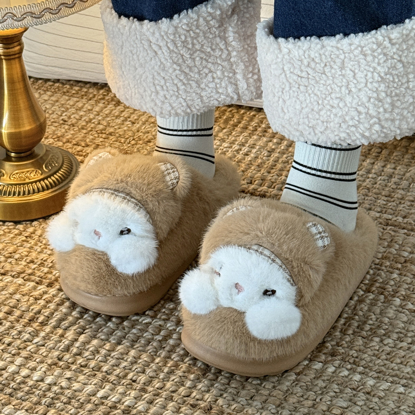 棉拖鞋女士冬季2025新款可爱小兔厚底防滑居室内保暖毛绒包头拖鞋,淘宝优惠券,粉丝福利购,淘宝优惠卷