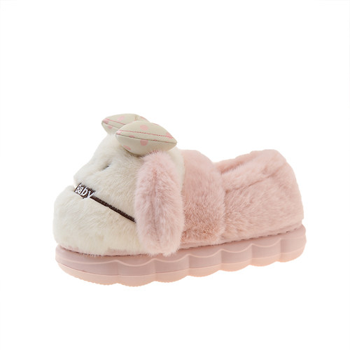 棉拖鞋女冬季可爱蝴蝶结小狗毛绒保暖少女心月子室内居家包跟棉鞋 - 图0