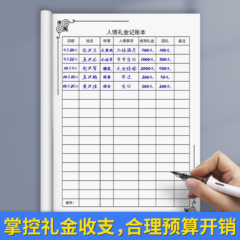 人情礼金记账本人情往来记账本结婚礼金簿人情礼单记账婚礼签到礼账礼金登记礼薄随礼收礼账本寿宴婚礼随礼册-图1