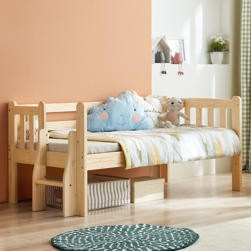 林氏木业带护栏男孩实木单人儿童床 林氏木业kids儿童床