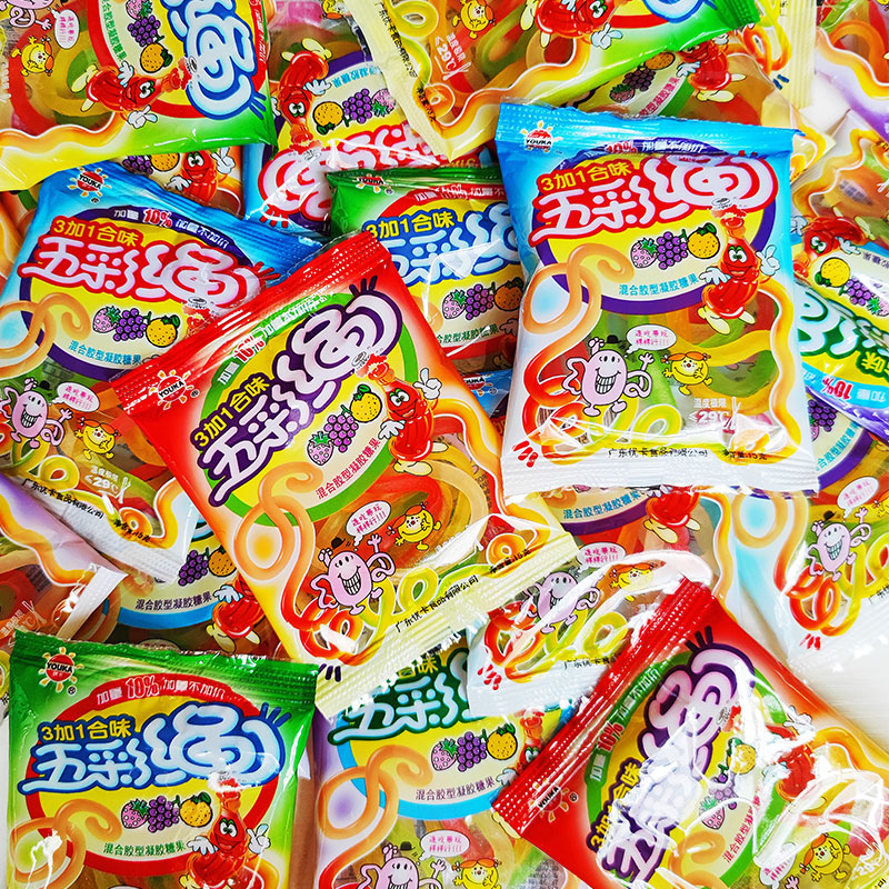 优卡五味彩绳五彩绳软糖qq糖橡皮糖绳子糖果汁糖8090儿时怀旧零 - 图3