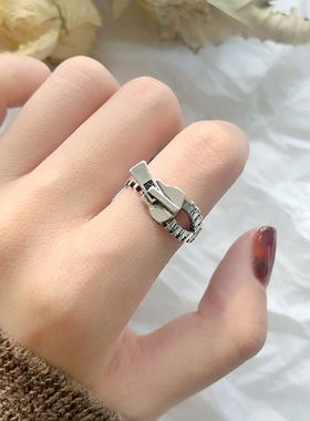拉链朋克风纯银小众设计情侣戒指