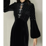 Ретро легкое бархатное платье, демисезонное ципао, французский ретро стиль