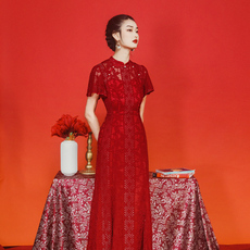 Платье Ципао 槿爷2022年春节红色年会答谢宴婚庆宴会新娘敬酒服女改良版旗袍