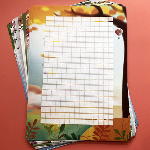 彩色作文纸稿纸a4卡通可爱语文300格加厚小学生个性唯美方格纸信纸创意带案花边学生用精美小清新文艺中国风