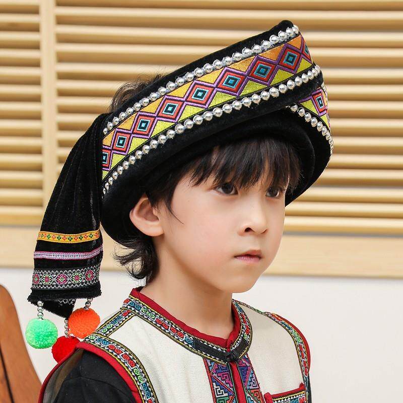 儿童少数民族帽子傣族头饰彝族苗族帽子泰国东南亚头饰表演服装-图1