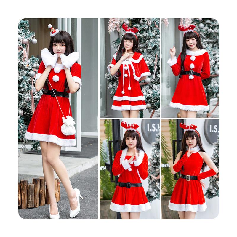 甜美可爱圣诞节服装女红色圣诞装性感制服圣诞主题衣服连衣裙套装 - 图3