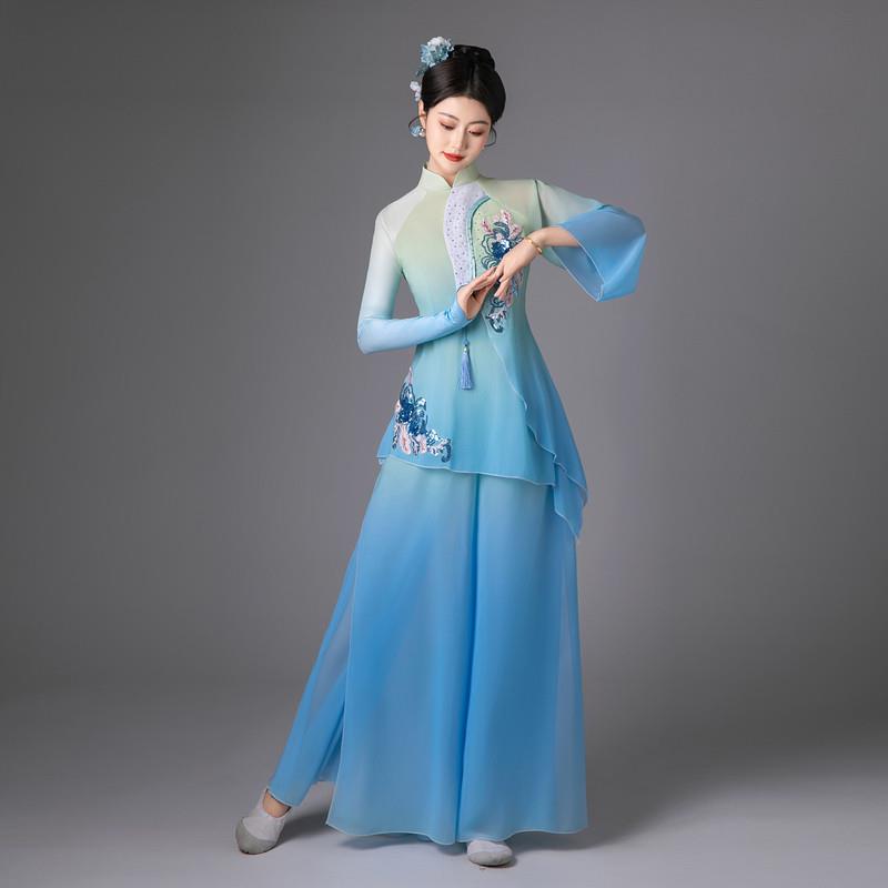 2025新款古典舞蹈服秧歌服艺考飘逸套装伞舞扇子舞广场舞演出服女 - 图1