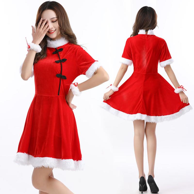 甜美可爱圣诞节服装女红色圣诞装性感制服圣诞主题衣服连衣裙套装 - 图0