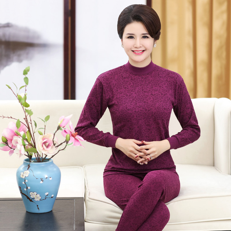 妈妈保暖内衣套装女士纯棉宽松秋衣 俞兆林优云保暖套装