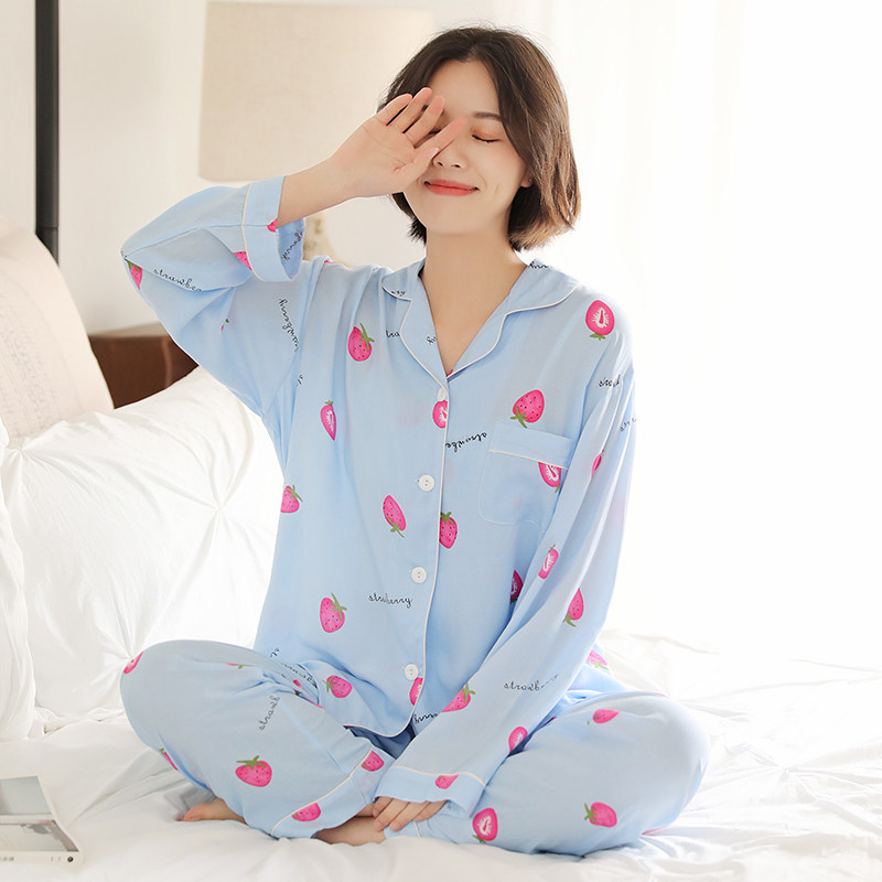 春夏可爱长袖翻领人造棉高贵睡衣 俞兆林优云睡衣/家居服套装