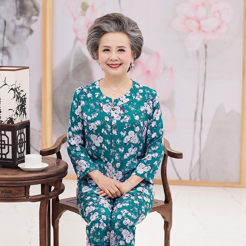 中老年纯棉长袖妈妈奶奶人造棉睡衣 俞兆林优云睡衣/家居服套装
