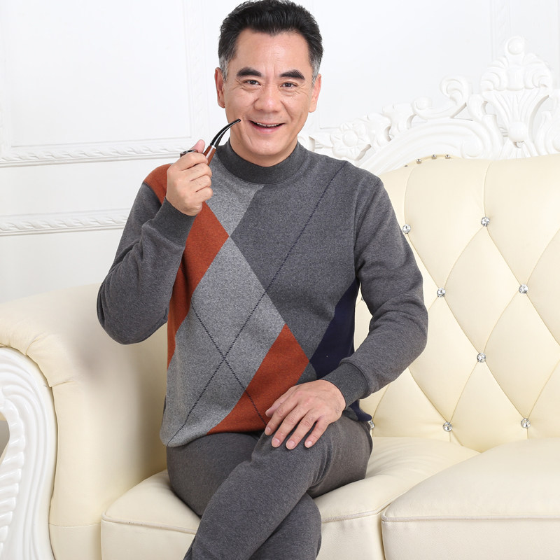 俞兆林中老年男士加绒加厚打底衫 俞兆林优云保暖套装
