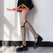 JK Fishing Nets Socks Woman Thin hot girl Black silk Sox Spring Summer middle cylinder Calf Socks Short Socks Lace Black ins Chains