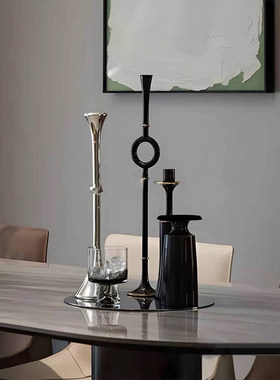 现代轻奢餐桌仿真花艺烛台摆件