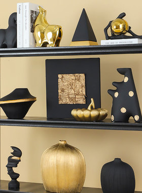 酒柜黑金中古南瓜花瓶摆件