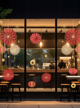 2027羊年新年灯笼装饰窗花静电贴
