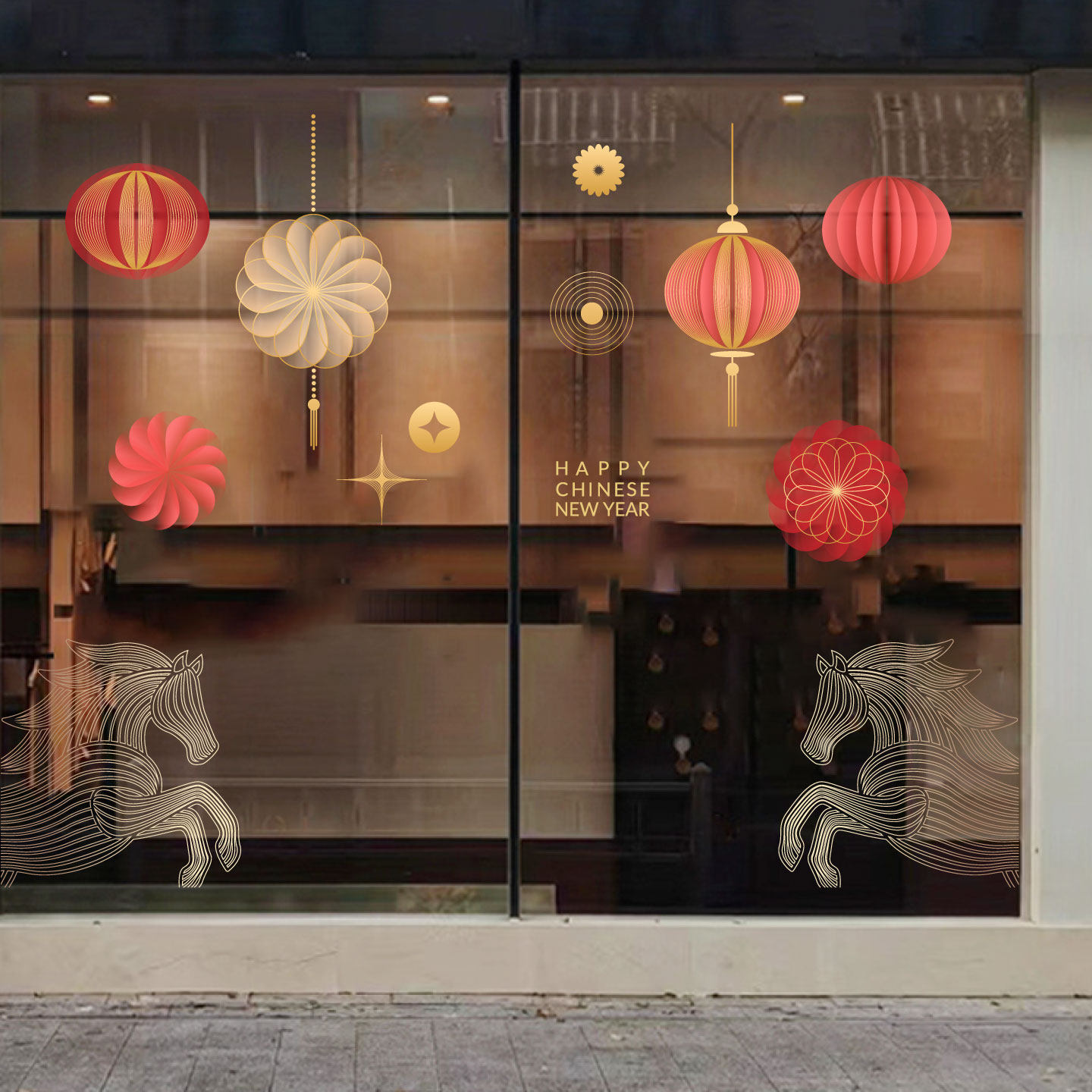 2026马年春节装饰玻璃静电贴新年商场店铺橱窗高级感布置窗花窗贴,淘宝优惠券,粉丝福利购,淘宝优惠卷
