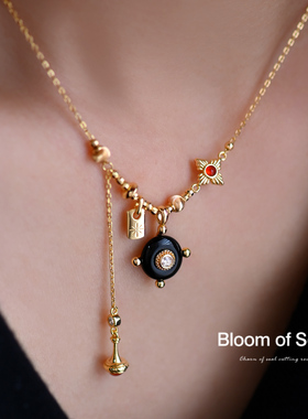 《藏南晚风》原创设计纯银天然黑玛瑙红玛瑙项链法式复古高级感新