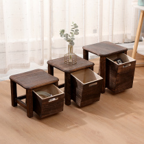 Mortise and tenon multifunction solid wood Japanese style minimalist fashion storage stool short stool log chair Nordic containing home change of shoes stool