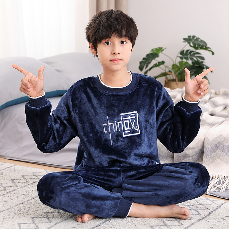 男童睡衣冬季儿童珊瑚绒秋冬加绒加厚款大童男孩法兰绒家居服套装 - 图2