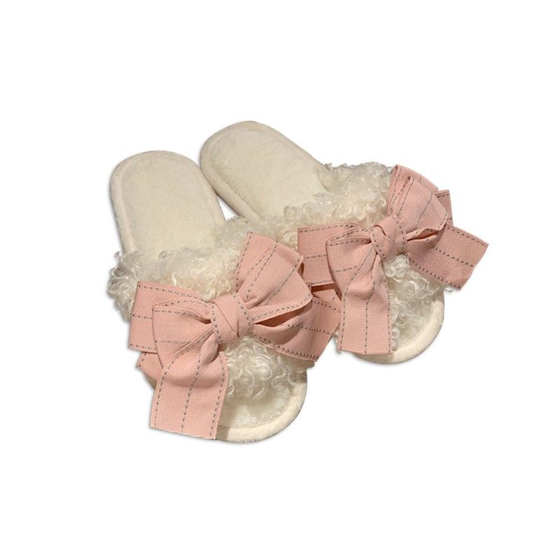 公主风可爱毛毛拖女秋冬ins家居室内防滑拖鞋少女心平底蝴蝶结,淘宝优惠券,粉丝福利购,淘宝优惠卷