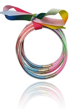 亚马逊多层硅胶金粉手环丝带套装2023女士蝴蝶结金粉手镯手链