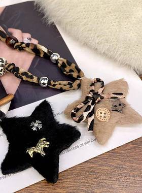 美拉德豹纹爱心丝巾项链女2026新款个性秋冬毛衣链小众设计感配饰