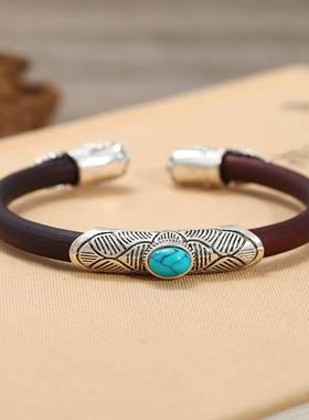 西藏鸡血藤手镯男女款无节藏银藤镯民族风复古文艺天然藤木镯子