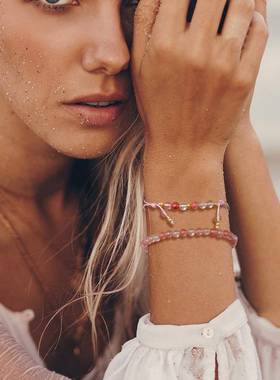 欧美跨境热卖4mm石头珠子手链简约编织手串闺蜜可调节龙虾扣手饰