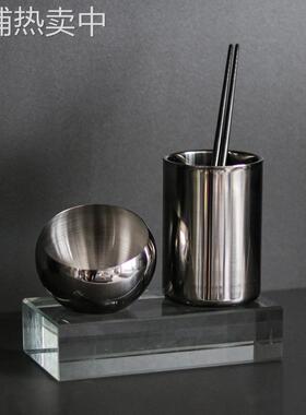 不锈钢筷子筒置物架小果盘组合摆件样板房厨房咖啡厅储物杯装饰品