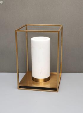 新中式轻奢金属框架大理石花器摆件样板房卧室书房客厅桌面工艺品