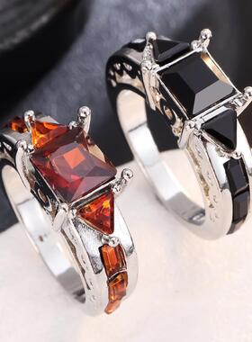 跨境新款热销欧美复古时尚镂空镶黑色锆石女士戒指厂家