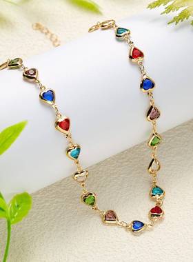 夏季新款度假风项链时尚小清新爱心串珠手工制作女式甜美项链