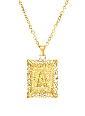 跨境时尚新款不锈钢26字母项链百搭创意款方牌方形不锈钢项链