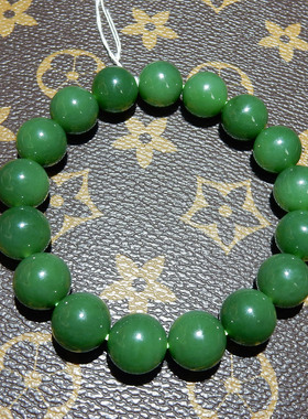 和田玉俄料辣菠菜绿碧玉手串 12mm 圆珠天然玉石手链男女文玩饰品