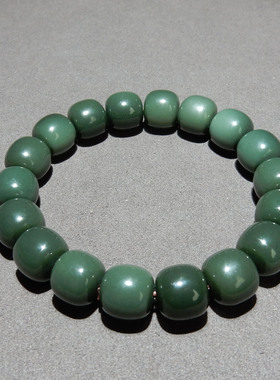 新疆和田玉沙枣青籽料手串12mm老型珠 天然玉石手链 男女款带证书