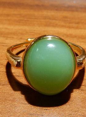 和田玉【俄料碧玉粉绿戒指】微猫眼 925 银镶款 国风轻奢男女指环