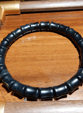 和田玉【墨玉籽料节节高升手串】竹节珠款 国风复古单圈男女手饰