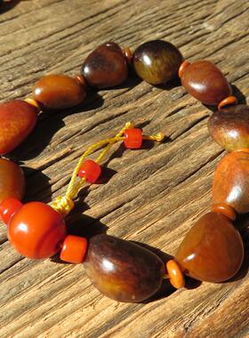 新疆和田玉红沁籽料原石手串 随形玉石手链 男女款文玩手串