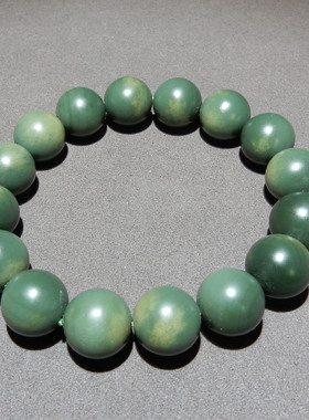 新疆和田玉沙枣青籽料手串 14mm 圆珠 天然玉石手链男女文玩饰品