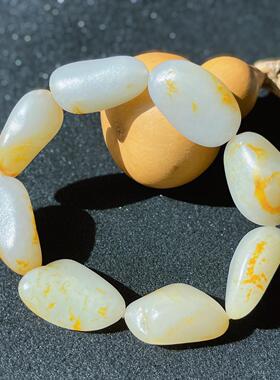 新疆和田玉籽玉手串时尚百搭精美手链挂金皮白玉手链单圈