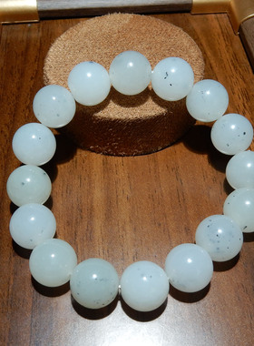 新疆和田玉黑山料白玉底水墨青花12mm 男女款手串 带证书