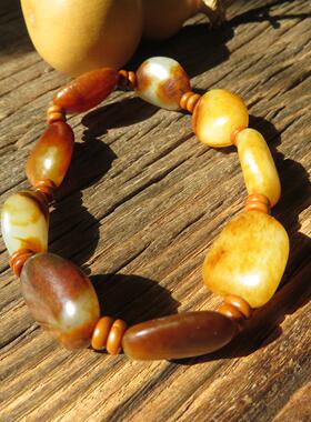 新疆和田玉白玉籽料原石手串 随形玉石手链 男女款文玩手串