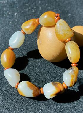 新疆和田玉籽玉手串时尚百搭精美手链金皮白玉油润手链单圈