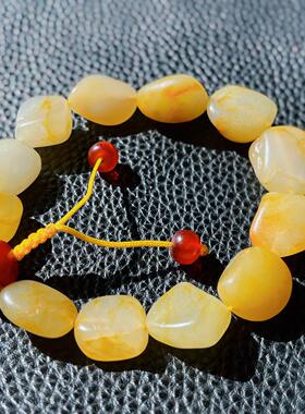 新疆和田玉籽玉黄沁手串 天然随形玉石手链男女文玩饰品