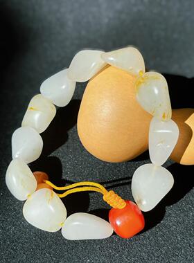 新疆和田玉白玉籽料原石手串 随形玉石手链 男女款文玩手串