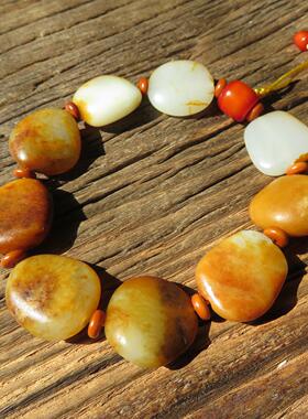 新疆和田玉白玉籽料原石手串 随形玉石手链 男女款文玩手串