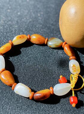 新疆和田玉白玉籽料原石手串 随形玉石手链 男女款文玩手串